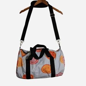 Duffle bag Society6 white orange pink smiley face duffle bag